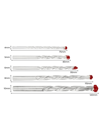5pz Set di Punte per Trapano per Muro Elicoidali Universali da 4,5,6,8,10mm