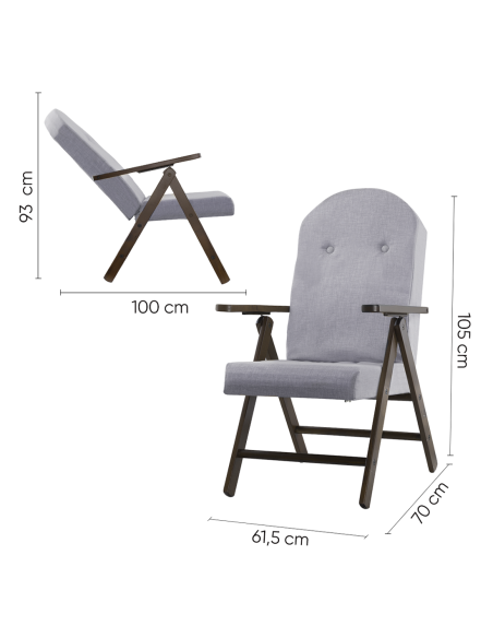 Poltrona in Legno AMALFI Tinta Unita Sedia Reclinabile MASLEGNO 108x65x60