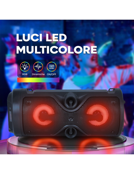 Cassa Speaker Altoparlante Bluetooth con Microfono Karaoke Luce LED Portatile