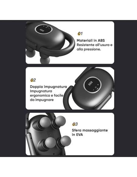 Pistola Massaggiante Elettrica 4 Testine per Massaggio Muscolare a Batteria 15W