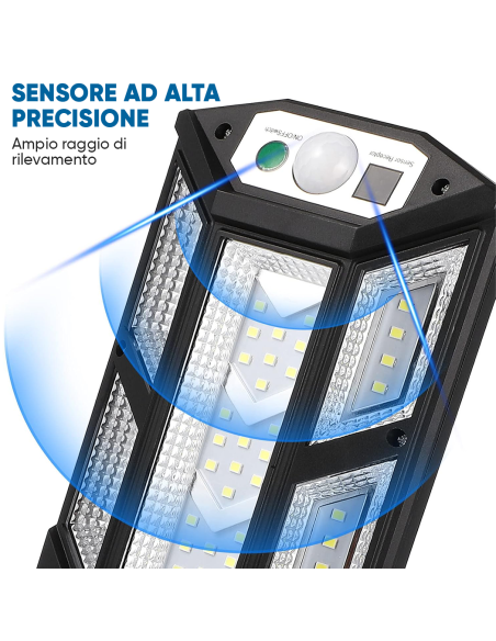 Lampada Solare Faro da Parete PP-902T Sensore Movimento Controllo Remoto 43 LED