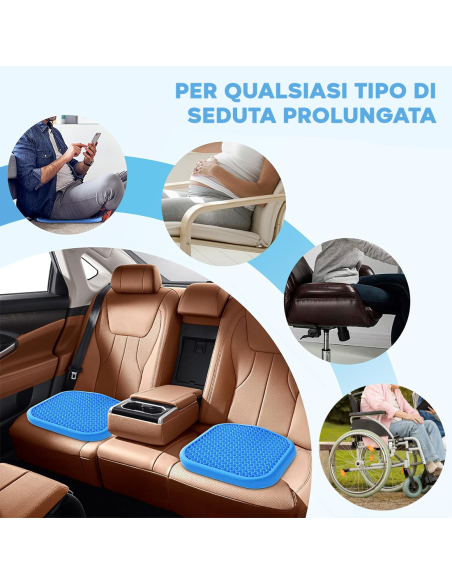 Set 4 Cuscini Gel Traspirante Antidecubito per Sedute Prolungate 37x30x4cm