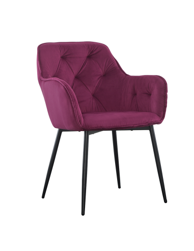 Set 2 Poltrone in Velluto QUEEN Retrò Struttura Nera con Schienale Imbottito Bordeaux