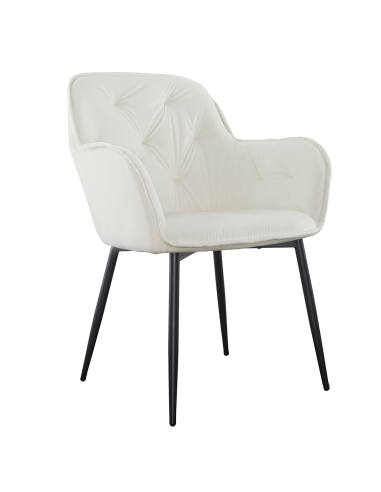 Set 2 Poltrone in Velluto QUEEN Retrò Struttura Nera con Schienale Imbottito Panna