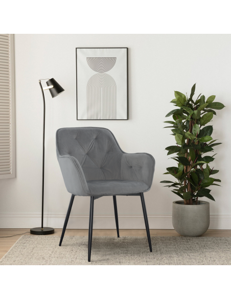 Set 2 Poltrone in Velluto QUEEN Retrò Struttura Nera con Schienale Imbottito