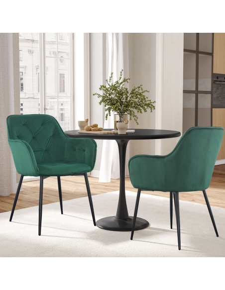 Set 2 Poltrone in Velluto QUEEN Retrò Struttura Nera con Schienale Imbottito