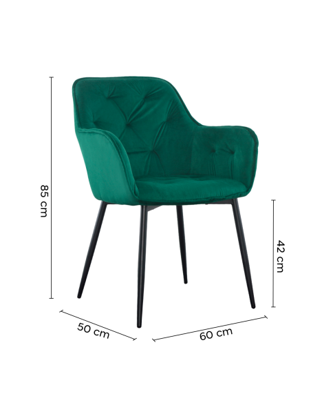 Set 2 Poltrone in Velluto QUEEN Retrò Struttura Nera con Schienale Imbottito