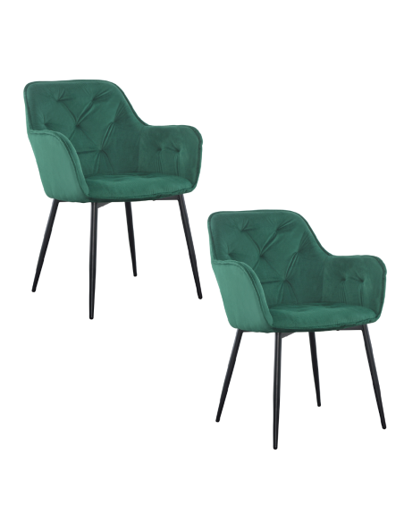 Set 2 Poltrone in Velluto QUEEN Retrò Struttura Nera con Schienale Imbottito