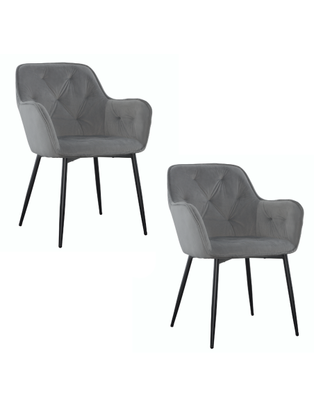 Set 2 Poltrone in Velluto QUEEN Retrò Struttura Nera con Schienale Imbottito