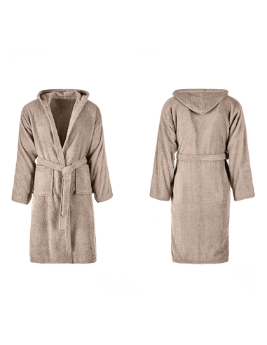 Accappatoio in Spugna Unisex SUPREMA per Adulti Cappuccio Tinta Unita con Tasche XXL Tortora