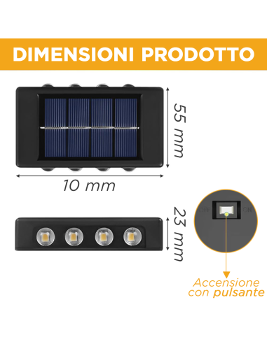 2pz Lampada da Parete ad Energia Solare 8 LED...