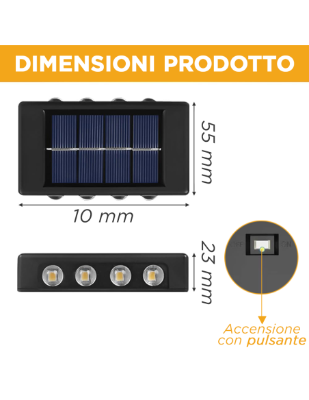 2pz Lampada da Parete ad Energia Solare 8 LED Applique Impermeabile 2700K