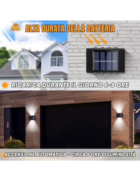 2pz Lampada da Parete ad Energia Solare 8 LED Applique Impermeabile 2700K