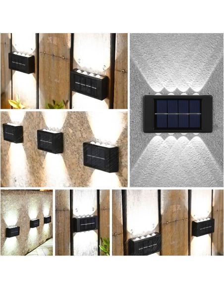 4pz Lampada da Parete ad Energia Solare 8 LED Applique Impermeabile 2700K