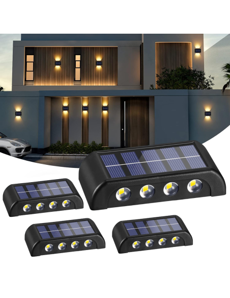 4pz Lampada da Parete ad Energia Solare 8 LED Applique Impermeabile 2700K