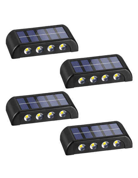4pz Lampada da Parete ad Energia Solare 8 LED Applique Impermeabile 2700K