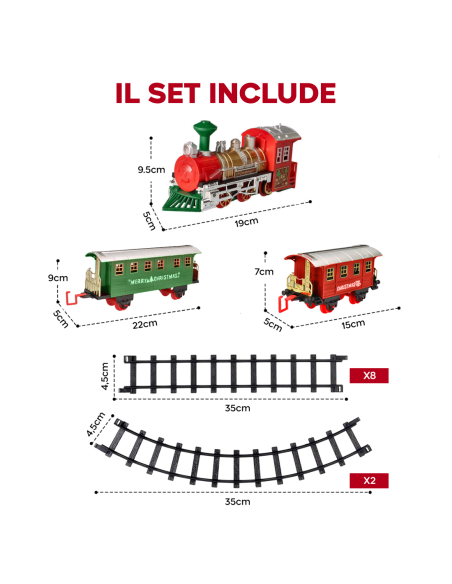 Trenino di Natale 13pz Treno Natalizio a Batteria con Luci Suoni e Movimento