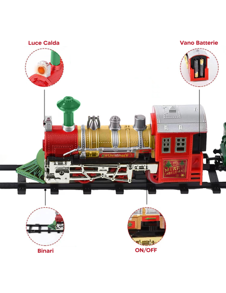 Trenino di Natale 13pz Treno Natalizio a Batteria con Luci Suoni e Movimento