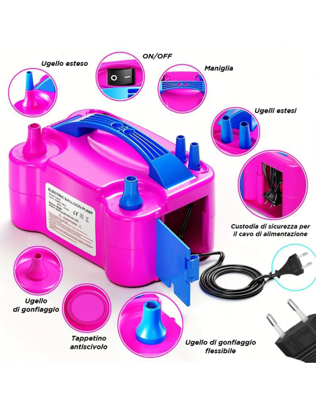 Gonfiatore per Palloncini Elettrico Pompa per Feste con Due Modalità Portatile