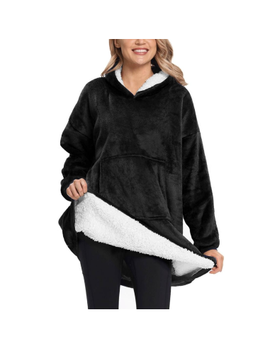 Felpa Plaid con Cappuccio Oversize Mantella con Maniche Unisex Taglia Unica Nero