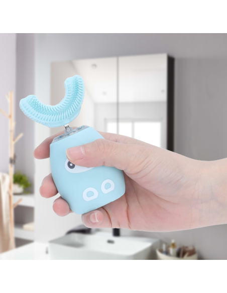 Spazzolino Elettrico Denti Bambini Morbido in Silicone a Forma di U Pulizia 360°