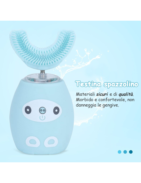 Spazzolino Elettrico Denti Bambini Morbido in Silicone a Forma di U Pulizia 360°