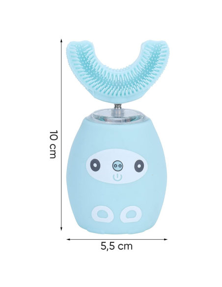 Spazzolino Elettrico Denti Bambini Morbido in Silicone a Forma di U Pulizia 360°