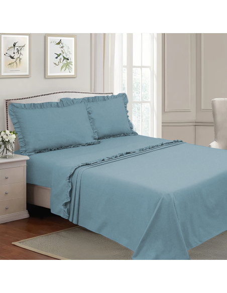 Completo per Letto Matrimoniale con Volant Due Lenzuola e Due Federe con Rouche