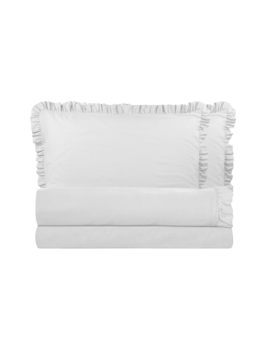 Completo per Letto Matrimoniale con Volant Due Lenzuola e Due Federe con Rouche Bianco