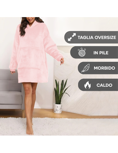Felpa Plaid con Cappuccio Oversize Mantella con...