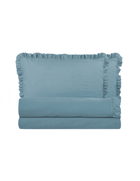 Completo per Letto Matrimoniale con Volant Due Lenzuola e Due Federe con Rouche