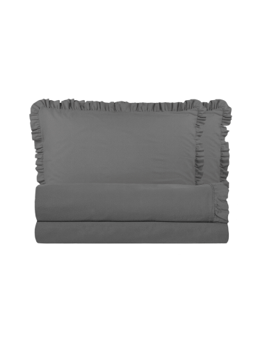 Image of Completo per Letto Matrimoniale con Volant Due Lenzuola e Due Federe con Rouche Grigio scuro052