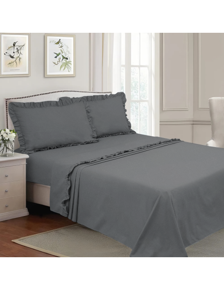 Completo per Letto Matrimoniale con Volant Due Lenzuola e Due Federe con Rouche