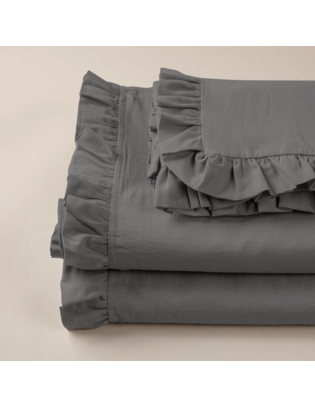 Completo per Letto Matrimoniale con Volant Due Lenzuola e Due Federe con Rouche