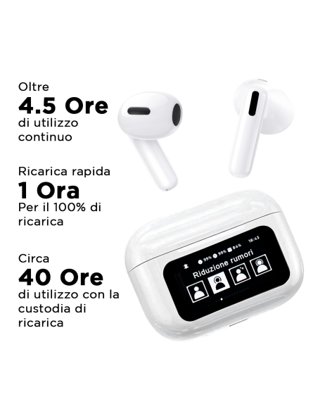 Auricolari A9 Pro Cuffie Bluetooth 5.4 Wireless Display LED Touch Suono HI-FI