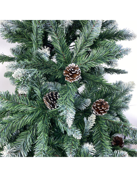Albero di Natale Artificiale con Pigne e Neve 180H in PVC Supporto in Metallo