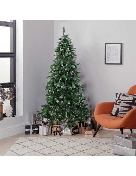 Albero di Natale Artificiale con Pigne e Neve 180H in PVC Supporto in Metallo