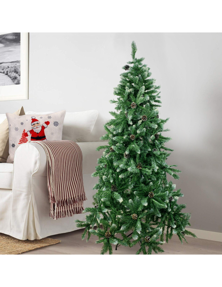Albero di Natale Artificiale con Pigne e Neve 180H in PVC Supporto in Metallo