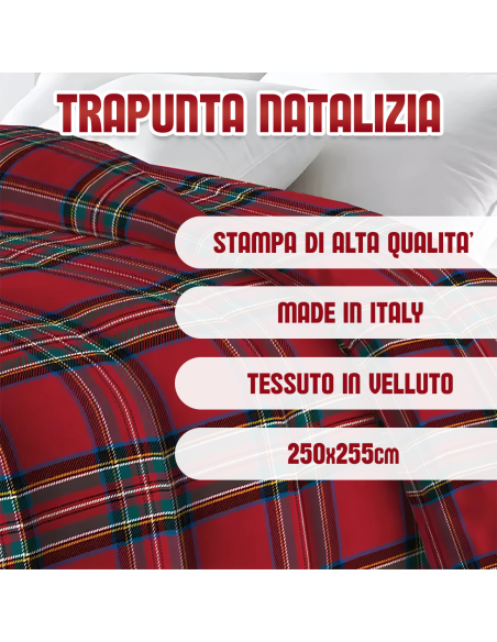 Trapunta Matrimoniale Tessuto in Velluto TARTAN Piumone Invernale Natalizio