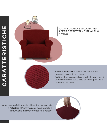 Copri Poltrona 1 Posto con Elastico Tinta Unita Antimacchia Tessuto Piquet