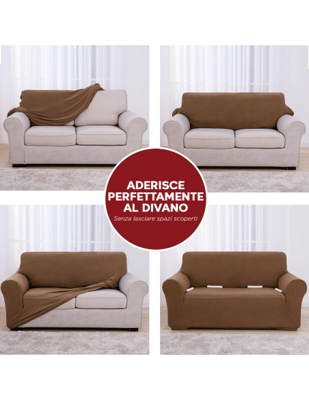 Copri Divano 3 Posti con Elastico Tinta Unita Antimacchia Tessuto Piquet