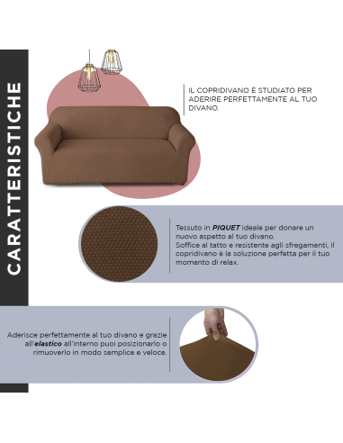 Copri Divano 3 Posti con Elastico Tinta Unita...