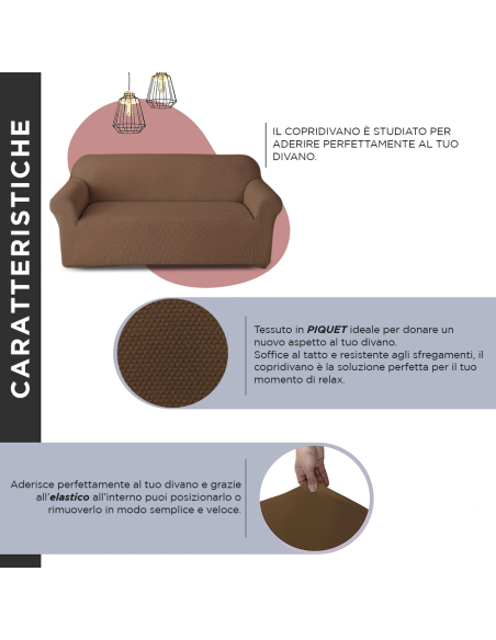 Copri Divano 3 Posti con Elastico Tinta Unita Antimacchia Tessuto Piquet