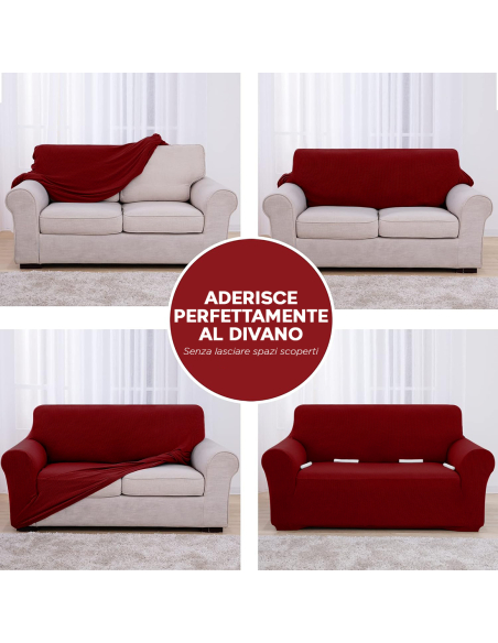 Copri Divano 3 Posti con Elastico Tinta Unita Antimacchia Tessuto Piquet