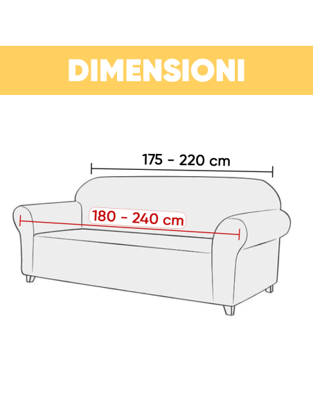 Copri Divano 3 Posti con Elastico Tinta Unita Antimacchia Tessuto Piquet