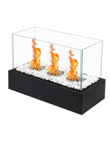 Camino Elettrico Bioetanolo 1100W Decorativo da Tavolo Fiamma Vera 45x20.5x28cm