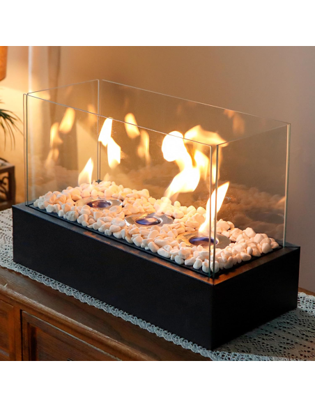 Camino Elettrico Bioetanolo 1100W Decorativo da Tavolo Fiamma Vera 45x20.5x28cm