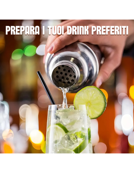 Set per Cocktail 8 Pezzi Shaker in Acciaio 750ml Kit da Barman Professionale
