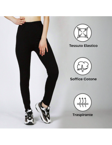 Set 3pz Leggings Donna Nero per Fitness Cotone...