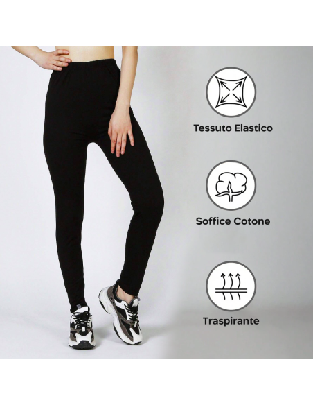 Set 3pz Leggings Donna Nero per Fitness Cotone Elasticizzato Estivo Vita Alta